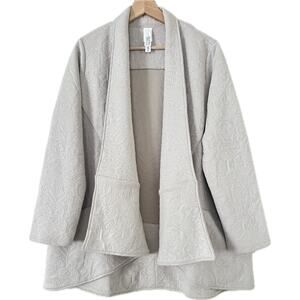 Marla Wynne Open Front Collar Cardigan Long Tunic Embroidered Medium Gray